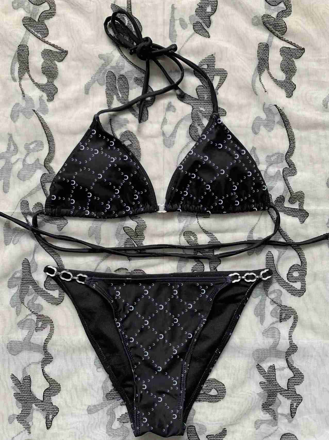 2025 New Womens Printed Split Style Bikini Fashion Hanging Neck Strap Adjustable SwimsuitT260318