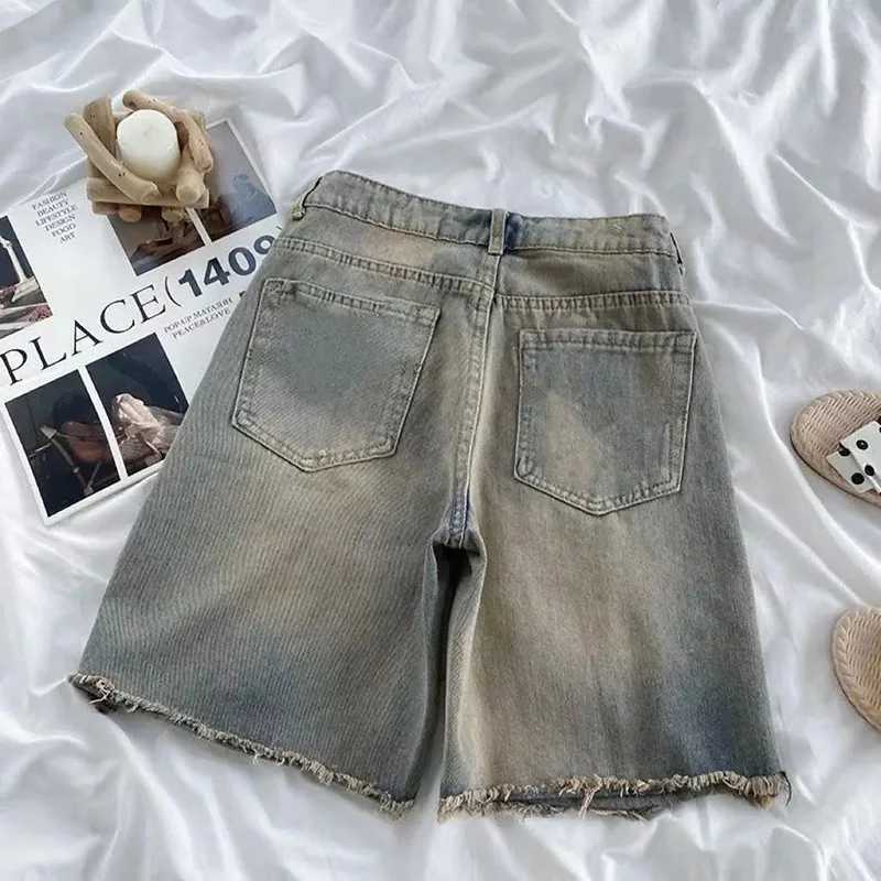 Summer Girls High Waist Baggy Cropped Jeans New Raw Edge Female Denim Pants Lady Chic Ripped Solid Denim Shorts M260319