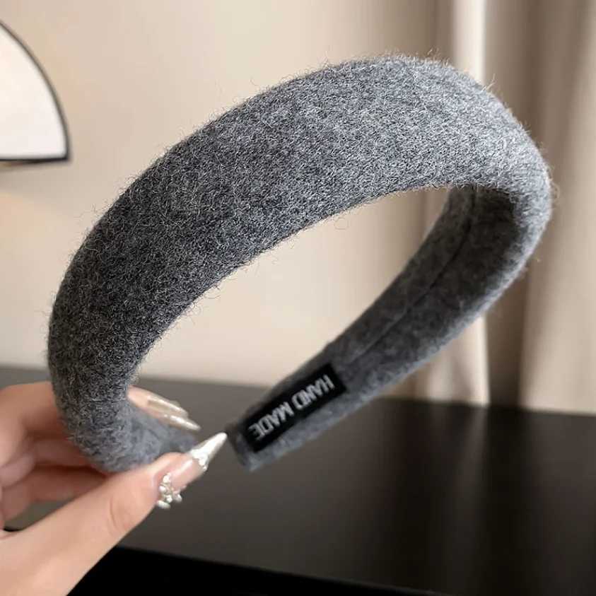 New Grey Headbands Retro Knitted Bow Wool Wide Hair Band for Woman Girl Elegant Hair Hoop Lady Winter Fashion Hair Accessories H260319