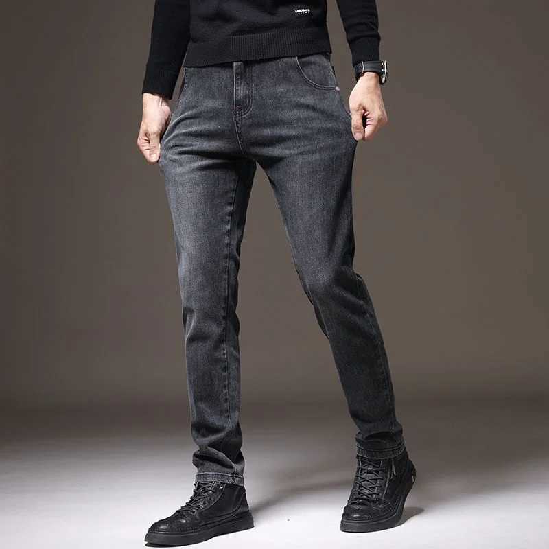 Mens New Stylish Embroidered Back Pocket Slim Fit Stretchy Jeans European Style Versatile Long Trousers M260319