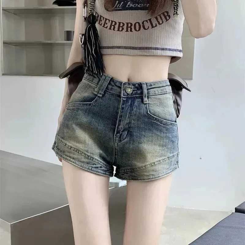 Summer Girls Vintage Denim Wide Leg Shorts Lady High Waist Short Pants Female Blue Y2K Style Fashion Robin Jeans M260319