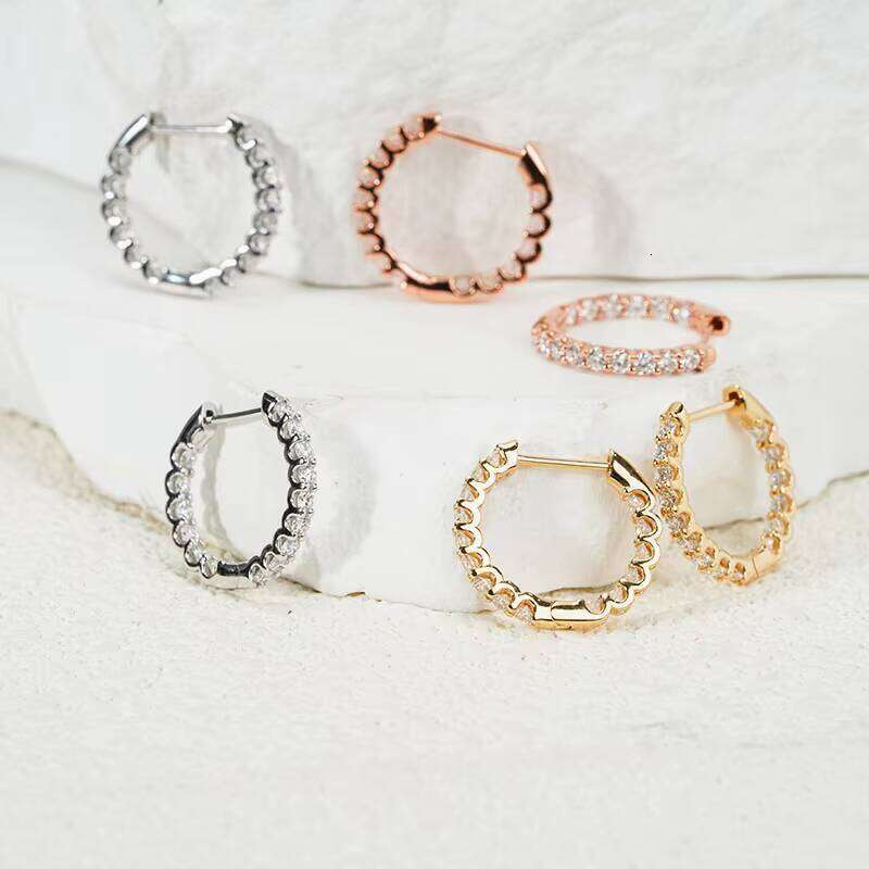 Starsgem 2Mm HPHT CVD Loose Diamond Eternity Hoops 10K/14K/18K Solid Gold DEF VS Lab Grown Diamonds Hoop Earrings