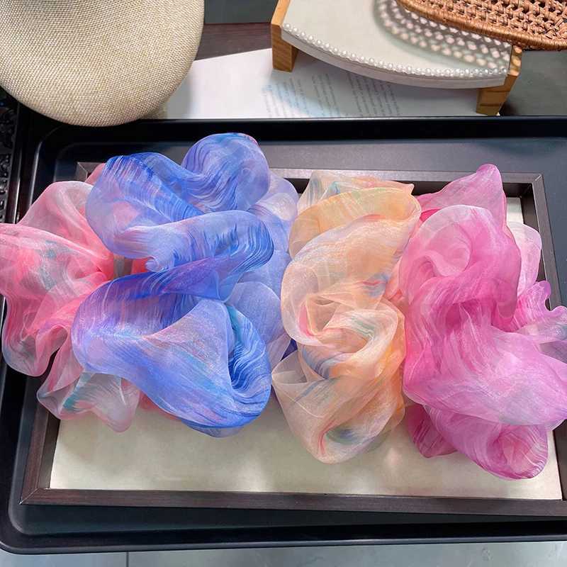 New Korean Elegant Summer Soft Yarn Scrunchies Women Elastic Hair Band Ponytail Holder Rubber Tie Band Hair Accessories H260319