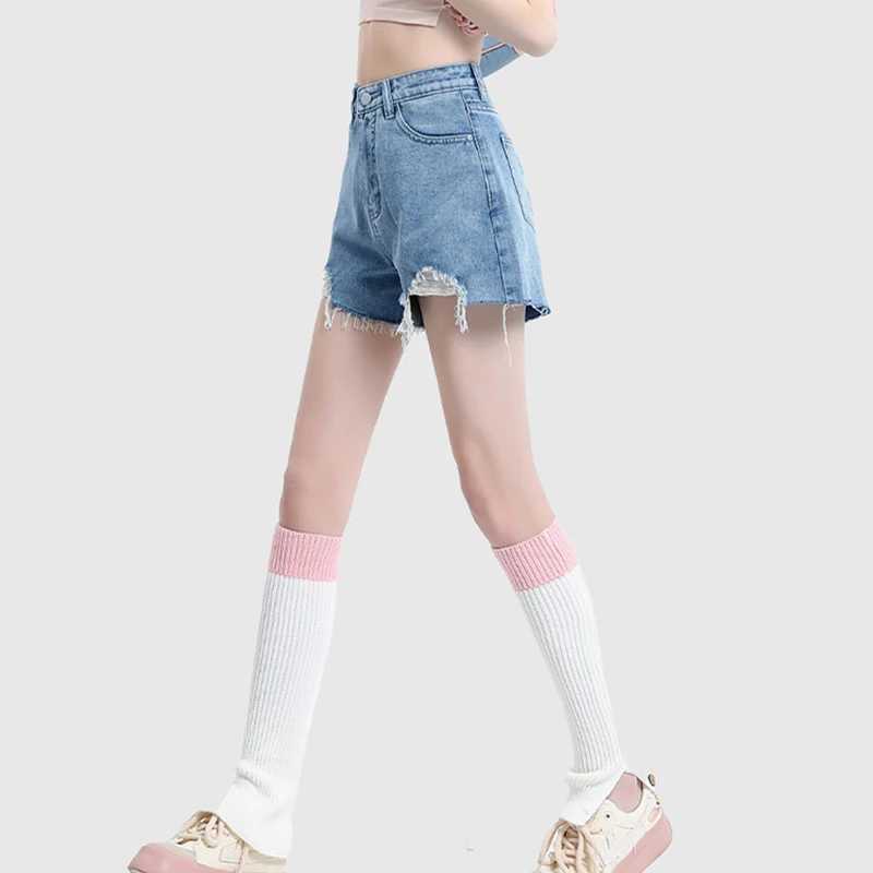 Summer Lady Korean Ins Fashion Jeans Girls Designer High Waist Thin Short Pants Female Chic Ripped Solid Denim Shorts M260319