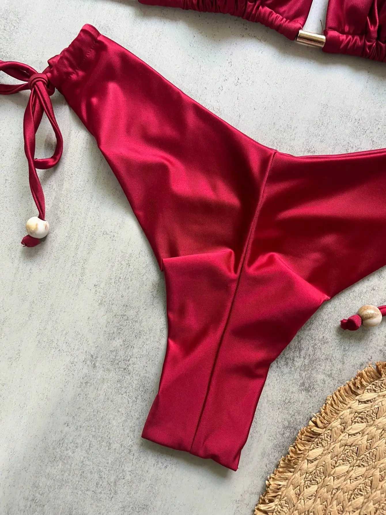 2026 Sexy Folds Bikini Set Solid Micro Bikinis Women Swimsuit Female Triangle Swimwear Beach Wear Bathing SuitT260318