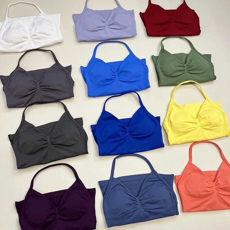 Backless Yoga Sports Vest for Women Long Neck Hanging Top Gathered Fitness Pilates Tight Sports Bra for All Seasons Z20260319