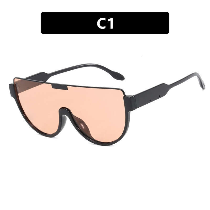 Fashion Large Frame One-Piece Lens Women With Big Slimming Effect Tea Color Street Style Face Shield Sunglasses For Men Trendy Internet Celebrity Chun