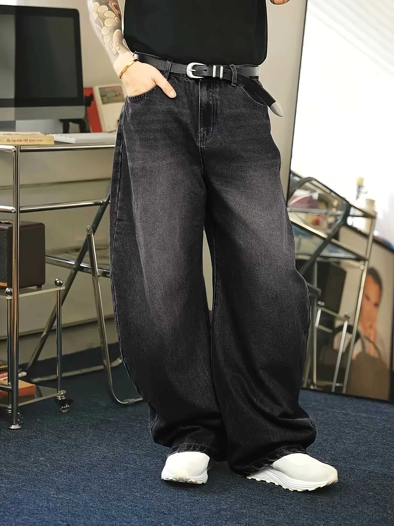 1Pc Mens Daily Travel Casual American Street Loose Jeans Black Light Blue Sea Blue Fashion Street Style Retro Lantern Jeans Denim Pants a04 M260319