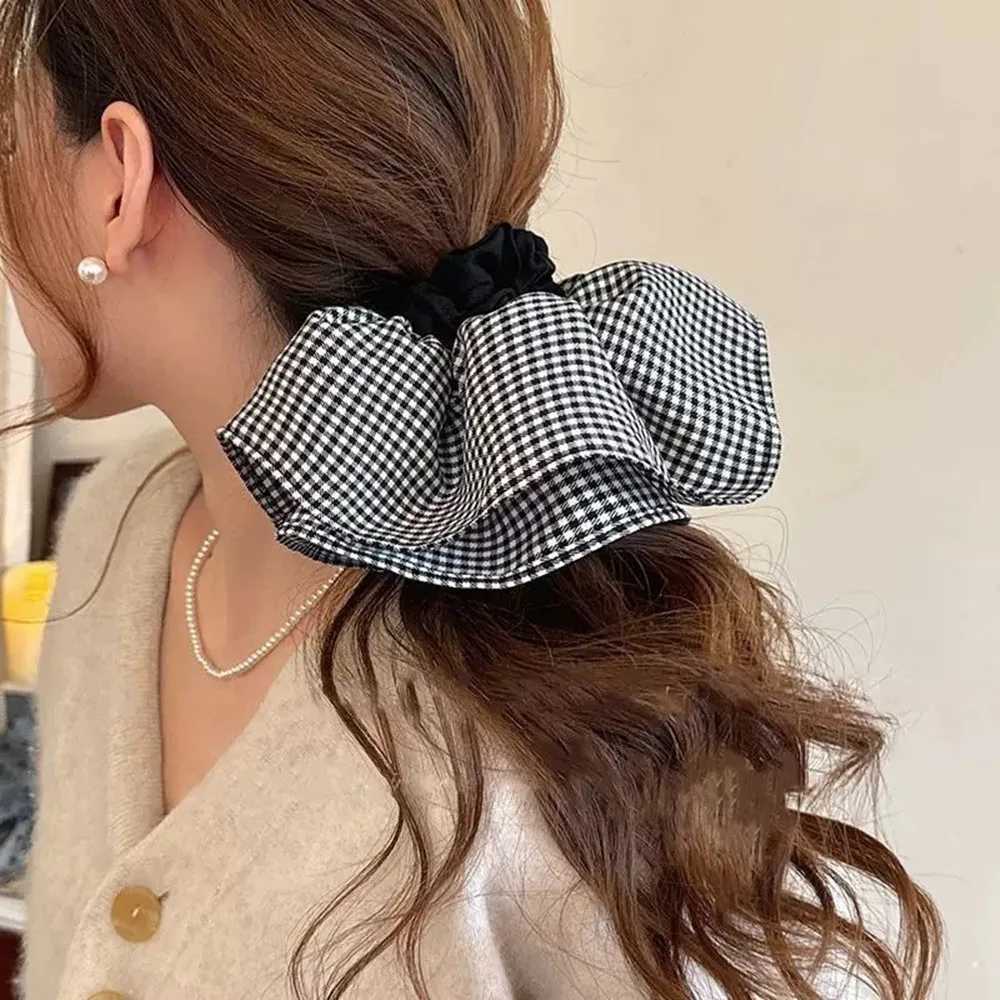 Extra Large Plaid Hair Ties Elastic Bands Womens New 2025 High-End Hair Accessories Headbands Stylish Hair Flowers H260319