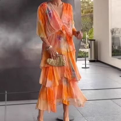 Vintage Elegant Flower Print Loose Long Sleeve Maxi Dress Shirt Women Single Breasted Fashion A Line Style Midi Vestidos 250322 - view 4