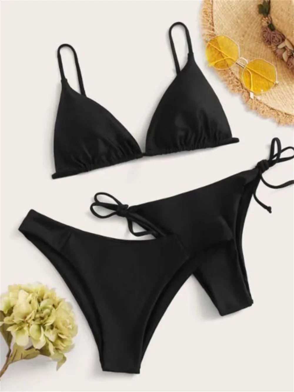 Black Bikini Extreme Swimsuit Triangle Sexy String Swimwear 3Piece Bikinis Set Women Bathing Suit Beach Tangas Biquinis FemininoT260318
