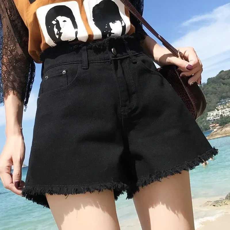 Spring Summer Women Short Jeans Women Wide Leg Denim Shorts Fashion Female High Waist Black Tassels Caual Denim Shorts Girls M260319