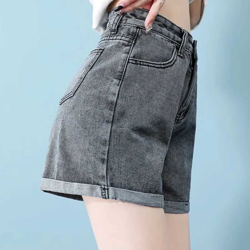 Summer 2024 New Women Rolled Edge Hot Denim Shorts Lady Korean Mini Pants Girls Elastic Blue Black Gray A Line Short Jeans M260319