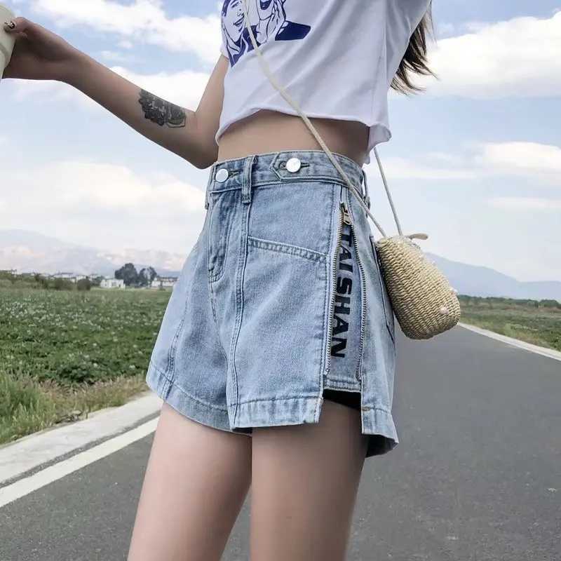 Womens Korean Y2K Black Denim Shorts Summer Thin High Waist A-Line Loose Wide Leg Slimming Hot Pants M260319