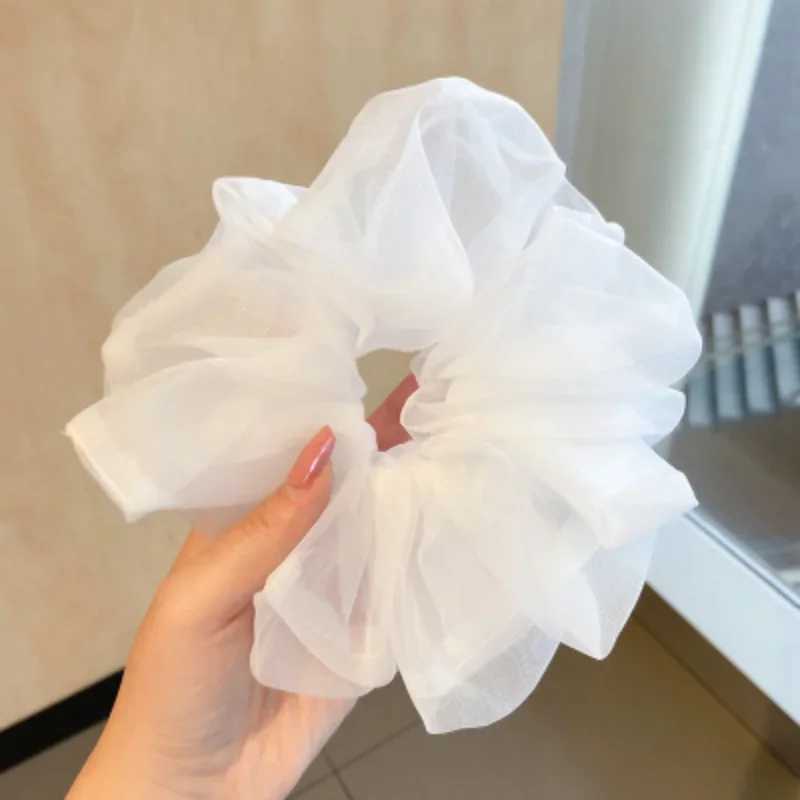 Fashion Organza Big Scrunchies for Women Summer Solid Color Ponytail Holder Elastic Hair Bands Headwear Choucou Cheveux Femme H260319