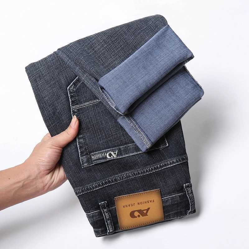 2026 Brand New Men Straight Blue Gray Jeans Business Fashion Classic Style Cotton Stretch Denim Pants Male Brand Trousers M260319