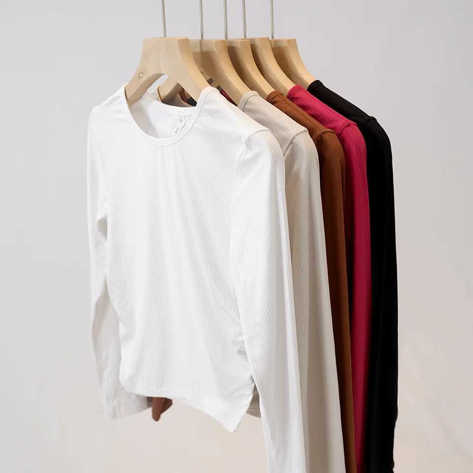 Womens New Slim Fit Waist-Cinching High Elasticity Ribbed Long Sleeve Breathable Comfortable Sports Fitness Yoga Top Z20260319