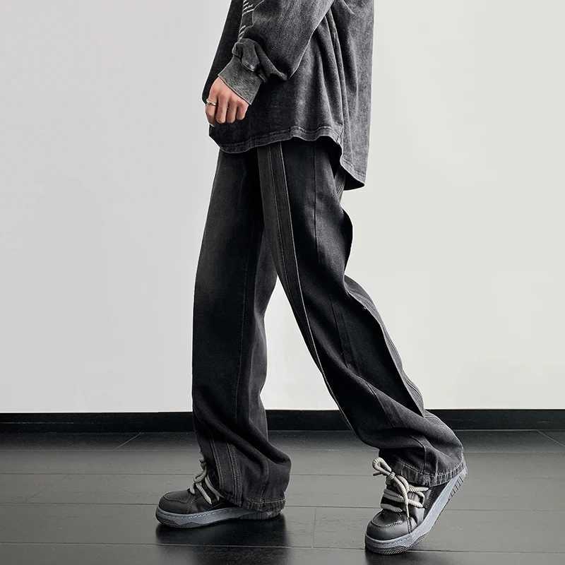 2025Autumn jeans Men Korean Washed Vintage Fashion Jeans Streetwear Hip Hop Baggy Denim Trousers Straight Wide Leg Mopping Pants M260319
