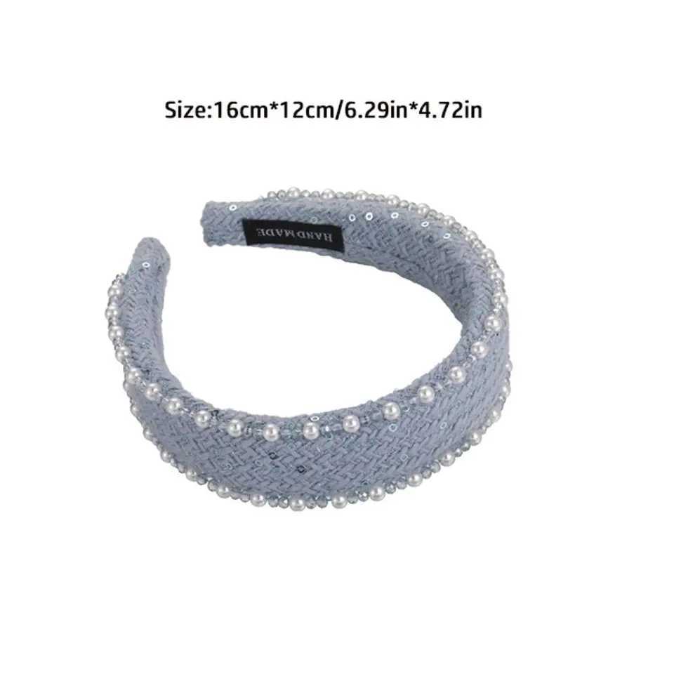 Retro Rose Print Women Headband Beige Blue Sweet Hair Hoop Elegant Versatile Pearl Crystal Girls Party Hair Accessories H260319