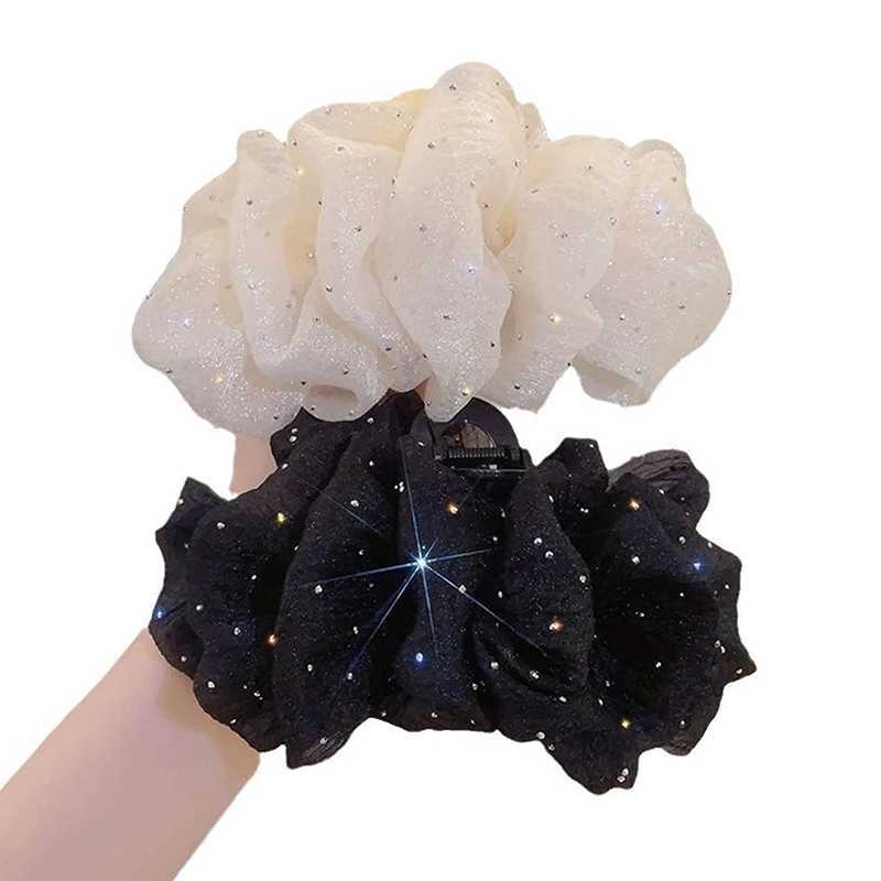 New Summer Sweet Mesh Tulle Star Bubble Hair Claw Clips For Women Solid Ponytail Clip Headdress Accessories H260319