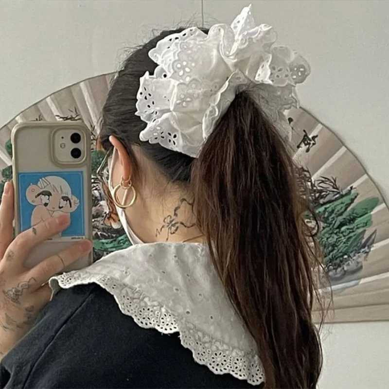 Solid Color Lace Big Size Headband for Women and Girls Elegant French Lace Scrunchies Sweet Hair Rope Hair Accessorie Headwear H260319
