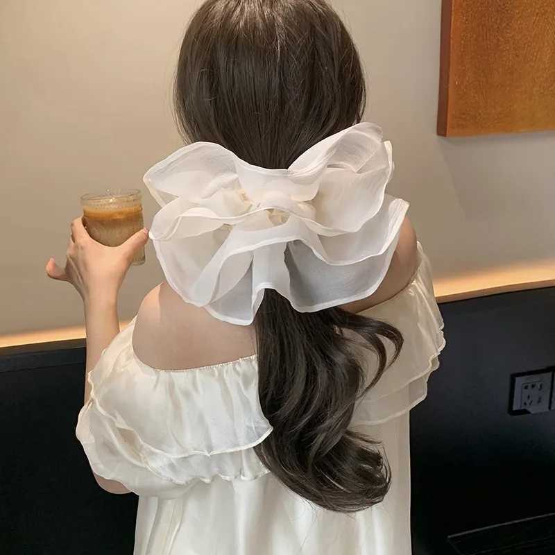 French style oversized flower double layered headbands large intestine hair loop feeling tied ponytail white headband for women H260319