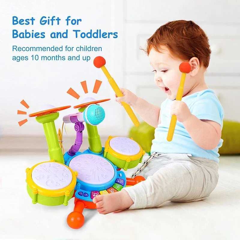 Jazz Drum Toy Plastic Musical Instrument Electronic Organ Drum Set Music Kids Toys with Microphone Light Childrens Day Gifts Y260319