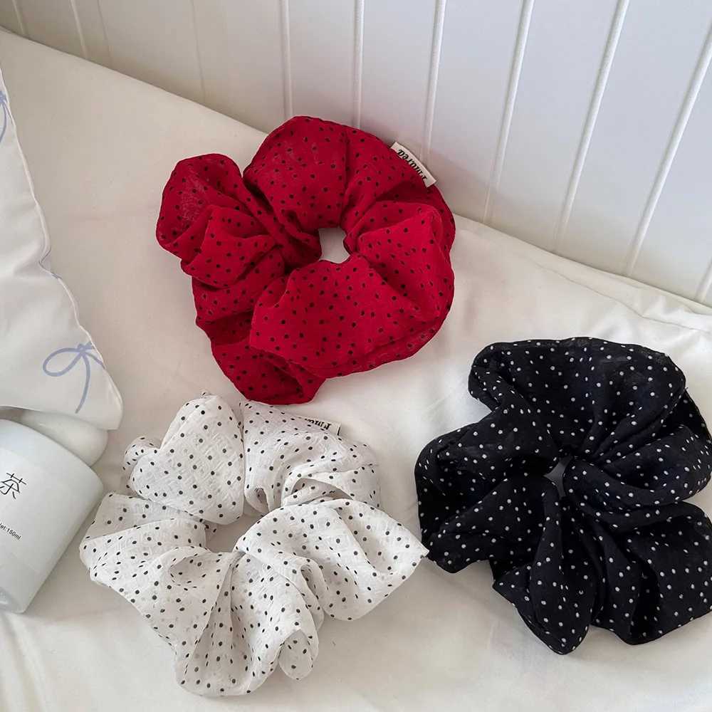 Womens New Scrunchies French Style Sweet Fashionable Hair Band Polka Dot Stripes Solid Color Buns Sweet Style Kawaii Hair Tie H260319
