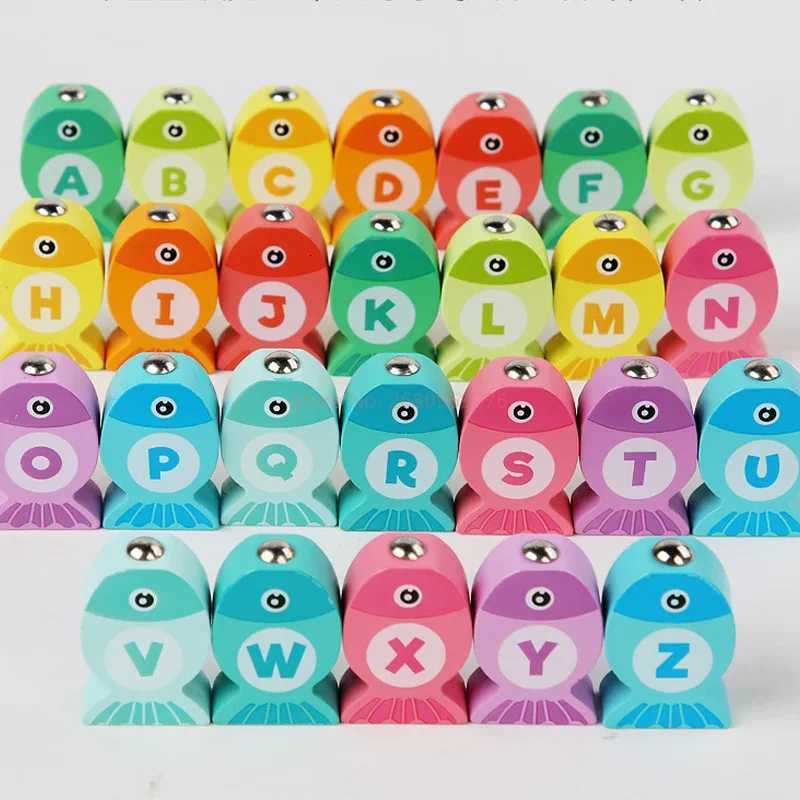 Wooden Children Fishing Toys Baby Montessori Early Education Toys Kids Ability Training Game Toddler Number Alphabet Learning Y260319