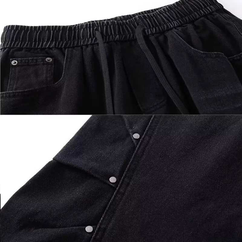 Men Fashion Retro Smoke Grey Elastic Waist Jeans Classic American Style Straight Leg Loose Male Denim Pants Wide Leg Trousers M260319