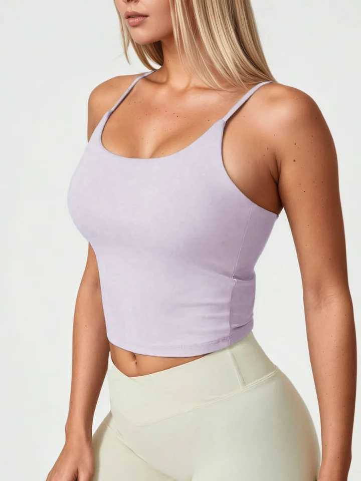 Fitfemme Womens Strappy Crop Yoga Tank Top with Built - in Bra Low - Cut Neckline Stretchy Workout Cami for Gym Fitness Z20260319