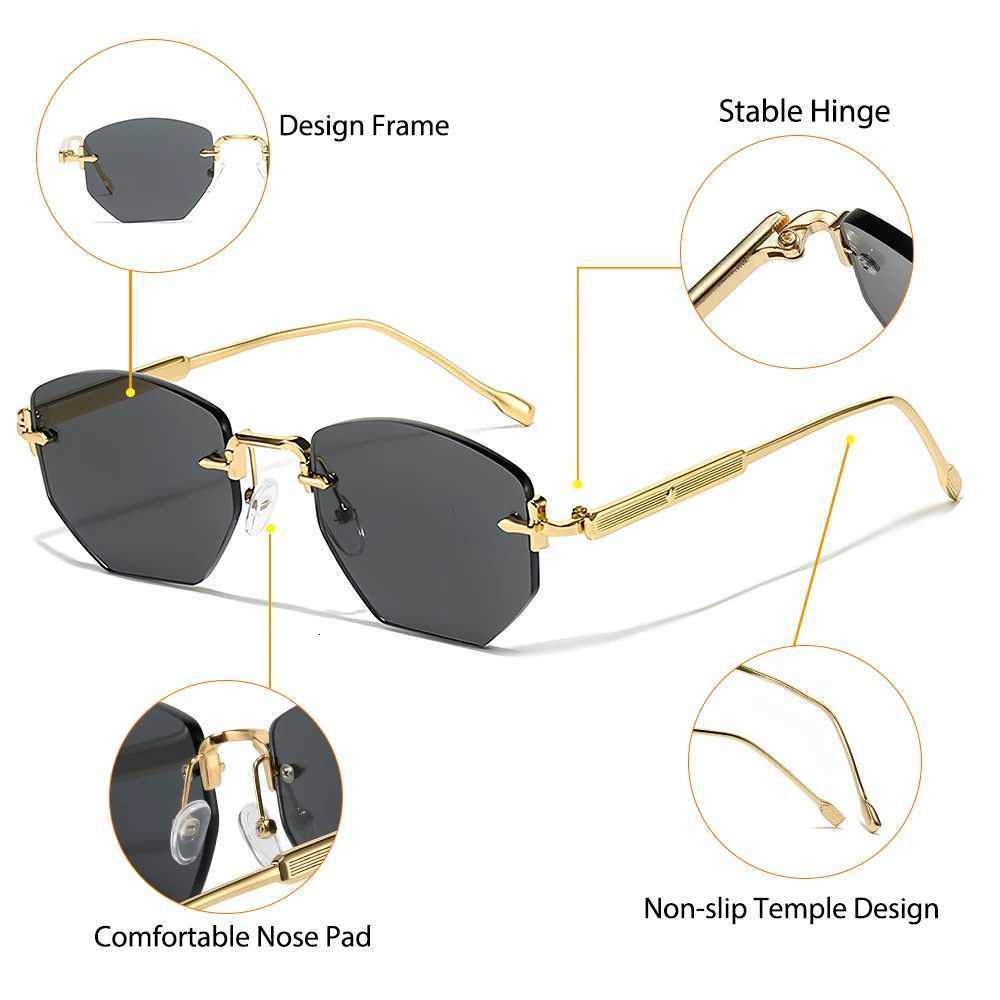 CATERSIDE Mens Fashion Retro Frameless Sunglasses Polygon Rimless Y2K Sun Glasses Women Travel Party Business Eyewear UV400 H260319 - view 7