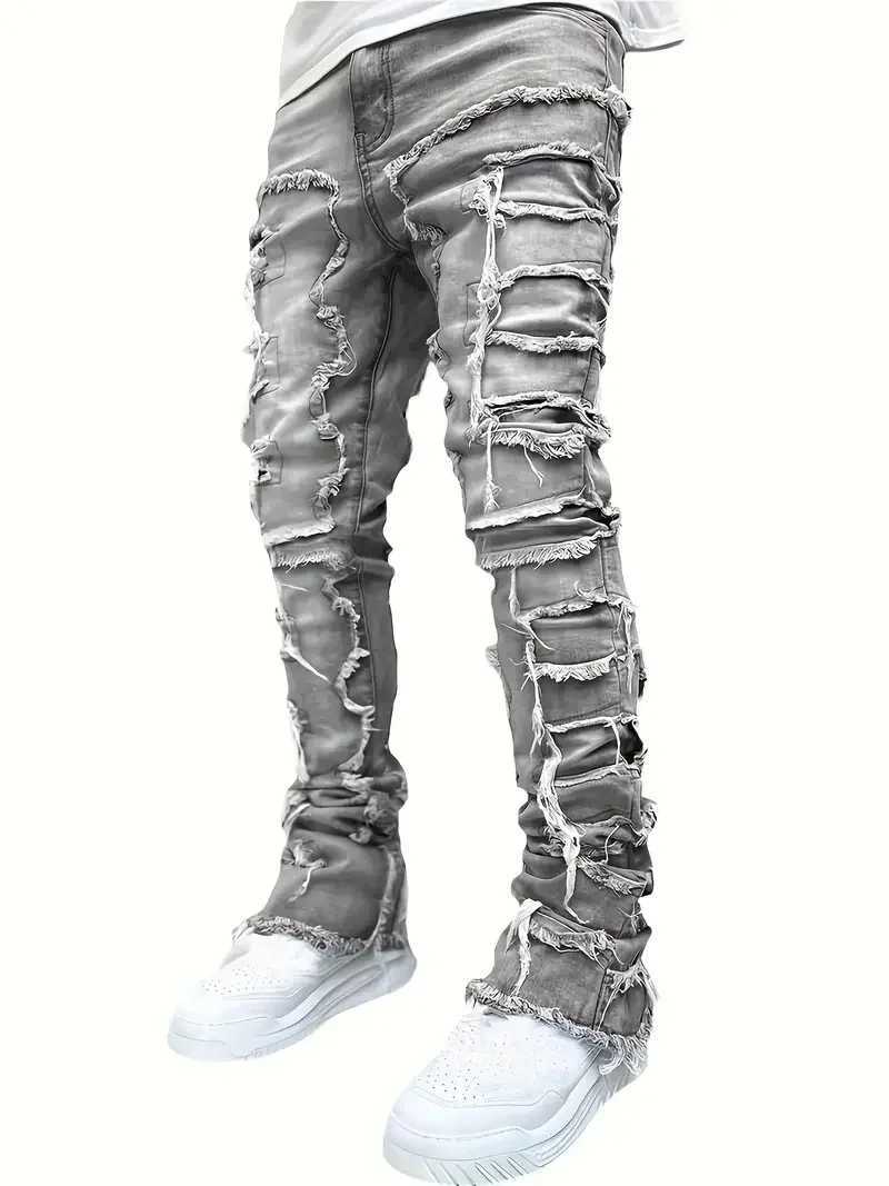 Y2K hip-hop style jeans mens casual street-style stretch jeans fashionable versatile stretch denim pants M260319