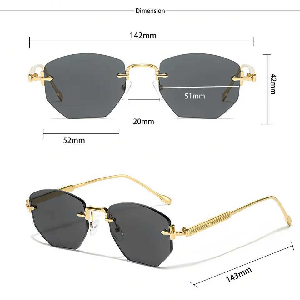 CATERSIDE Mens Fashion Retro Frameless Sunglasses Polygon Rimless Y2K Sun Glasses Women Travel Party Business Eyewear UV400 H260319 - view 6
