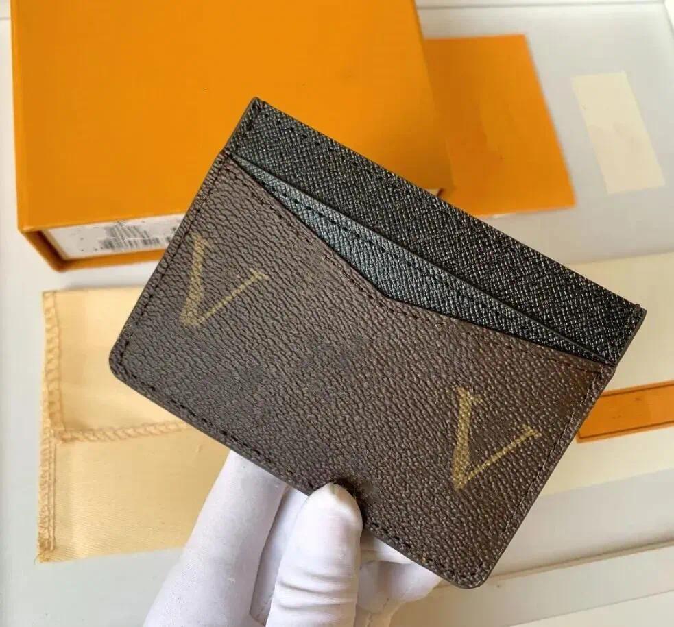 Top Designer Leather credit Card Holder Metal flower decoration Wallet Short Case evuitunns business card Purse Brown Women Men Key Coin Famous box