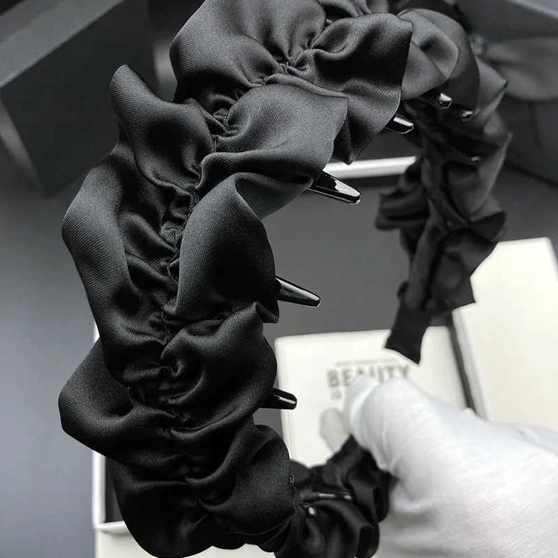 Black satin hairpin headband for women with high-end feel toothed anti slip high skull top external pressure headband H260319