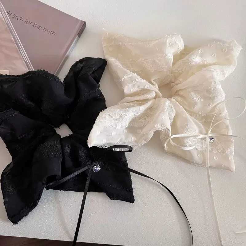 Romantic Chiffon Lace Polka Dot Square Scarf Hair Ring Gentle Temperament Hair Accessories For Women H260319