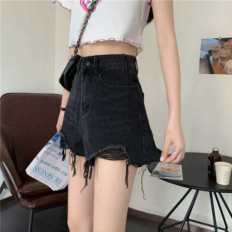 Summer Lady Ripped Designer Solid Jeans Women Fashion High Waist Short Pants Girls Chic Korean Leisure Denim Shorts M260319