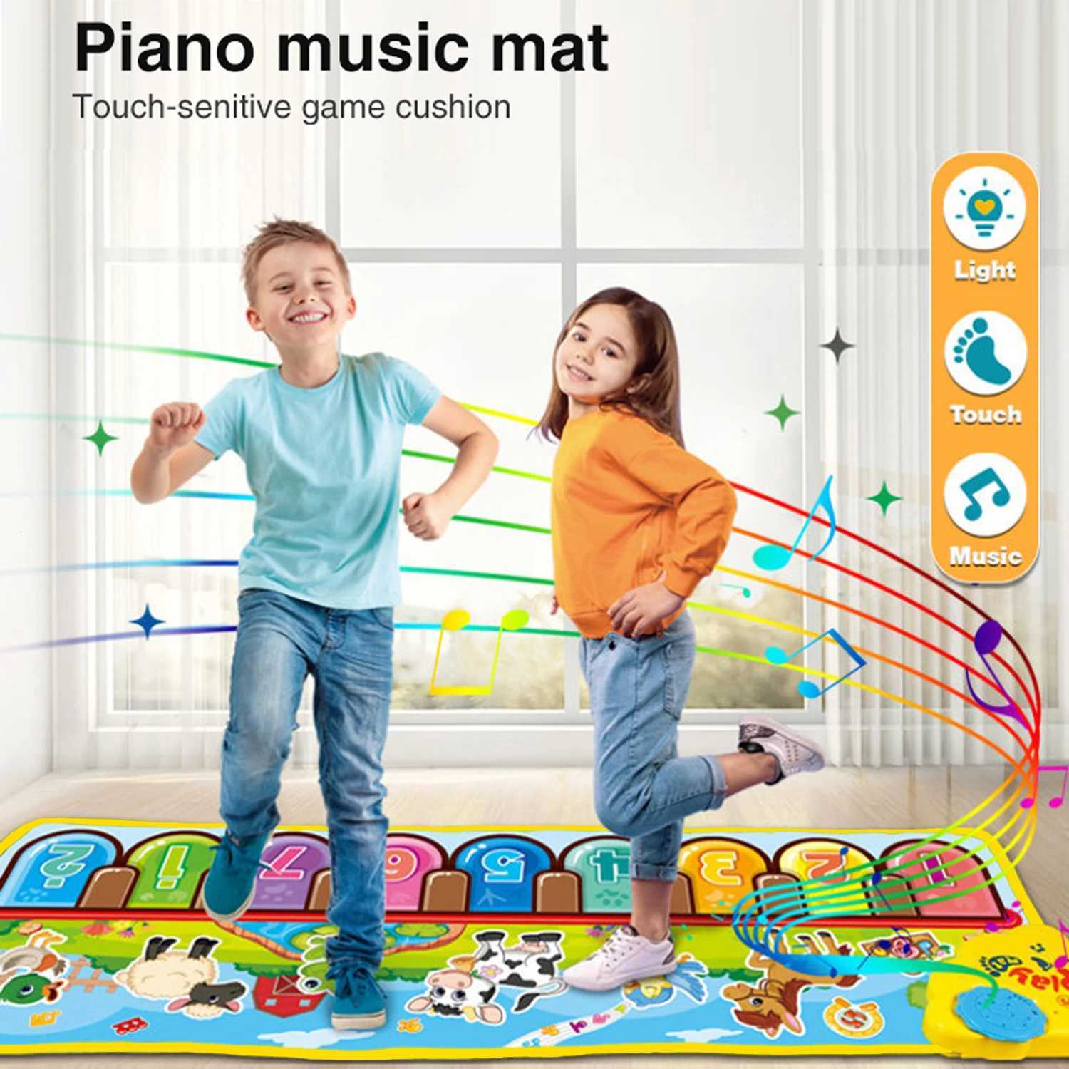 Musical Mats with Music Sounds Musical Toys Floor Piano Keyboard Mat Carpet Animal Blanket Touch Y260319