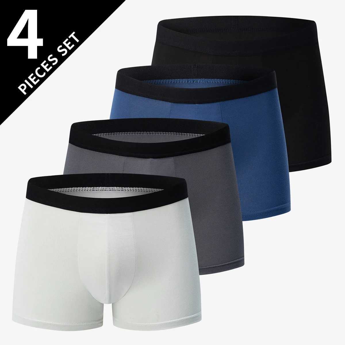 4 Pack Europe and America Size MENS Solid Color Sexy Boxer Underwear Antibacterial Breathable plus Size MENS Shorts Underwear D2603191
