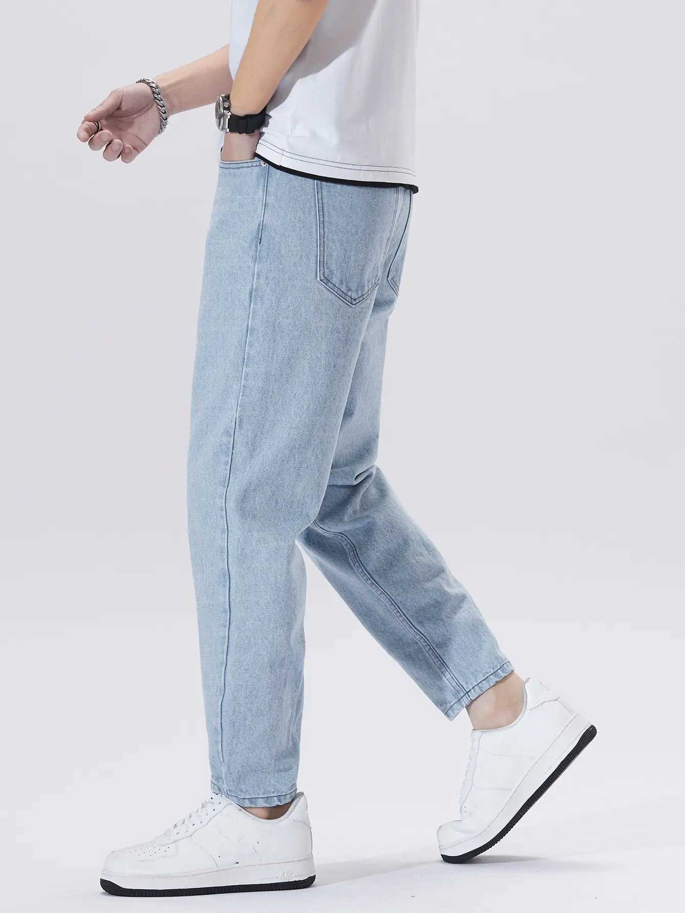 Mens light blue straight-leg jeans for spring and autumn trendy casual fresh and fashionable M260319