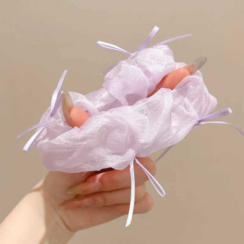 New Simple Bow Mesh Scrunchies Fairy Solid White Large Hair Ties Rope Women Rubber Hair Bands Kawaii Pink Purple Ponytail Holder H260319