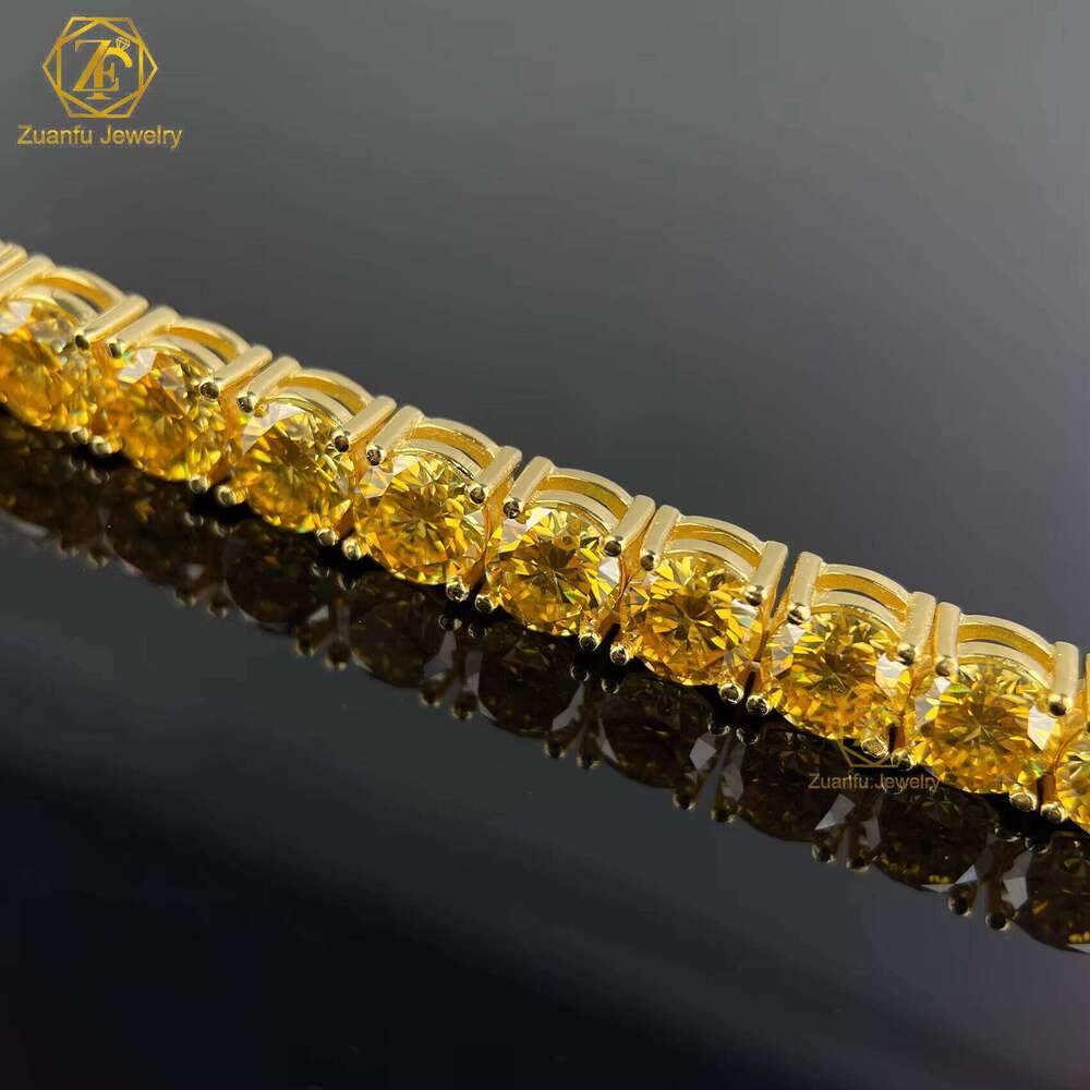 Zuanfo Luxury 925 Sterling Silver Tennis Chain Necklace Yellow Moissanite For Men And Women - view 6