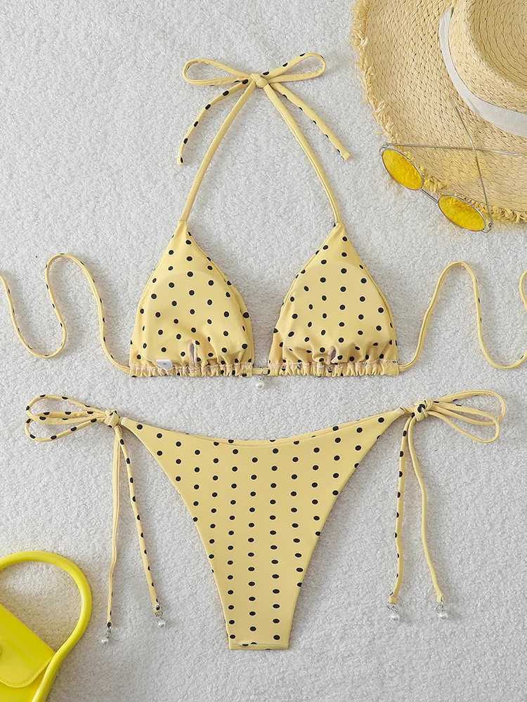 Trend Bikinis 2026 Womens Swimsuit Sexy Pearl Micro Bikinis Sets Dot Print Female Swimwear for Woman Bathing Suits BeachwearT260318