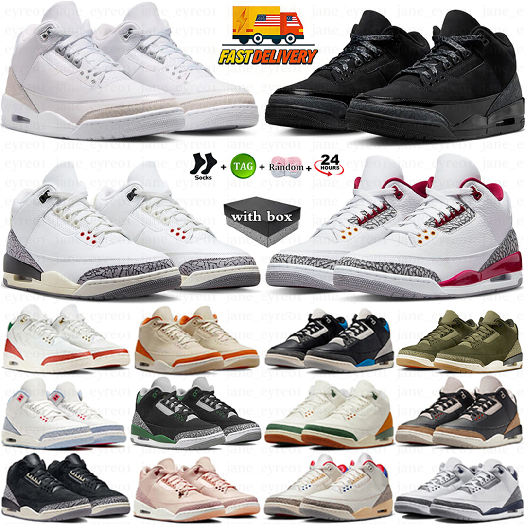 With Box 3 3s basketball shoes Midnight Navy Green Glow White Cement Fire Red Pine Green Cardinal Racer Blue Dark Iris UNC Mens Women Trainer Sneakers
