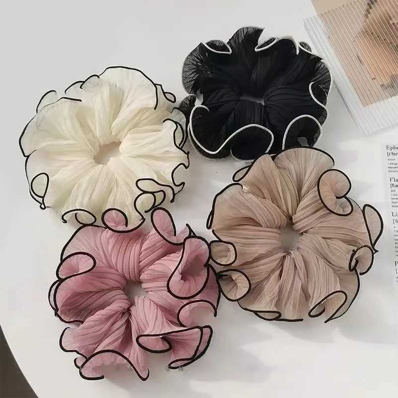 1/4Pcs New Korean Retro Folded Chiffon Oversize Scrunchies Women Sweet Temperament Fashion Exaggerated Hair Band Hair Accessorie H260319