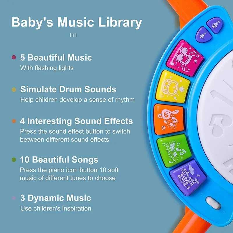 Jazz Drum Toy Plastic Musical Instrument Electronic Organ Drum Set Music Kids Toys with Microphone Light Childrens Day Gifts Y260319