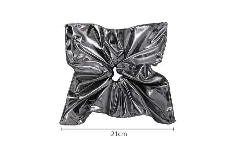 21cm Oversize Metallic Black Silver Hair Scrunchies Faux Leather Square Elastic Hair Bands Women Girls Accessories Hair Ties H260319
