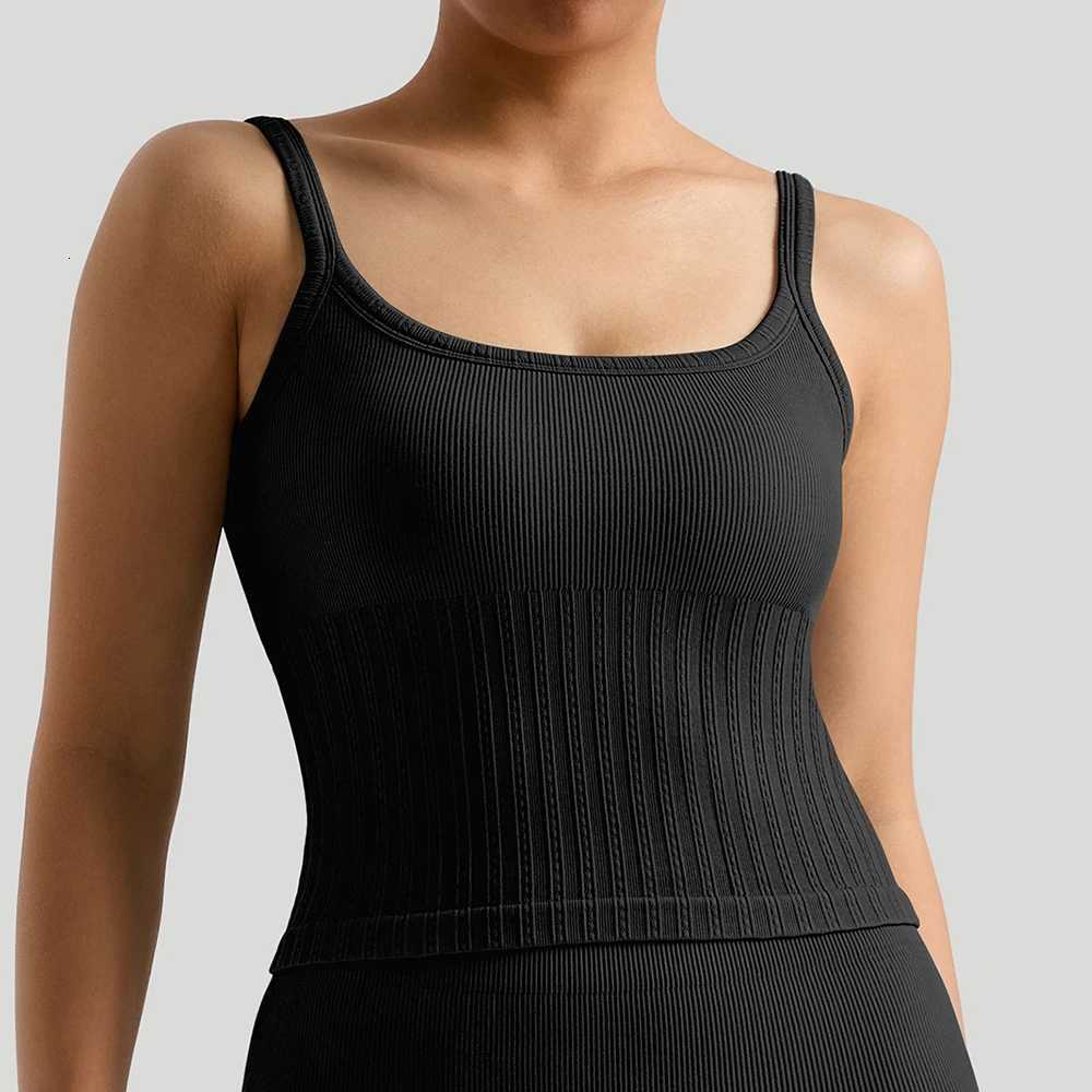 Ridded Gym Tank Top With Pad Inner Bra womens Yoga clothing Running Square Neck Fitness Vest Beayty Back Sports Workout Vest Z20260319