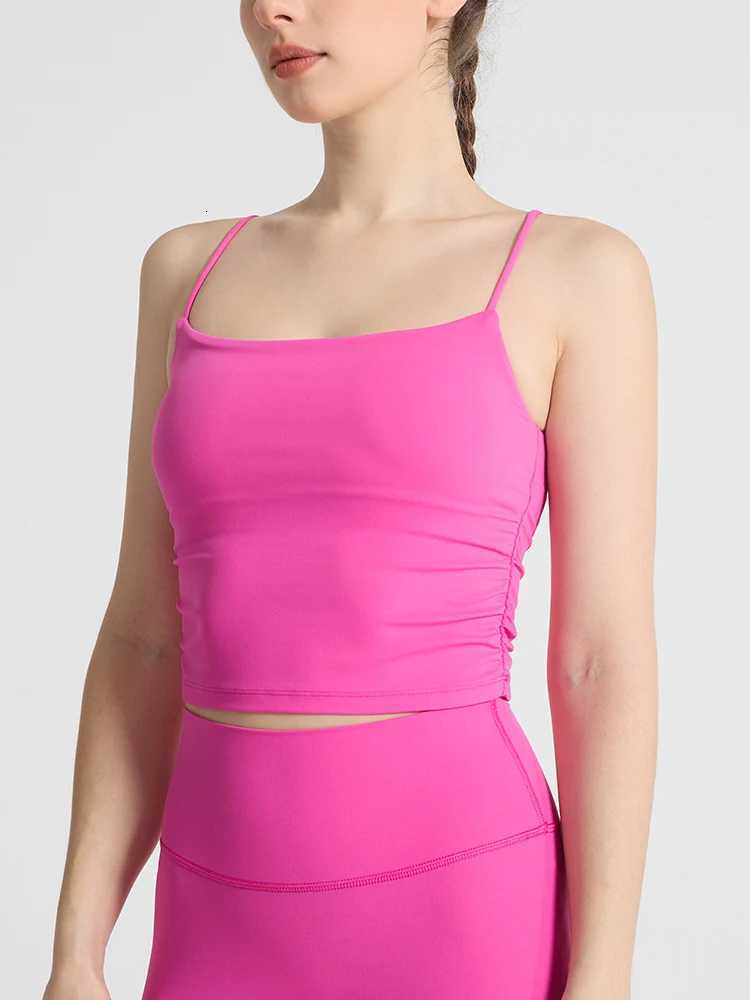 Fashion Solid Color Suspender Tops Pleats Women Fitness Bra Sexy Yoga Vest Running Fitness Gym Sports Athletic Top Sportswear Z20260319